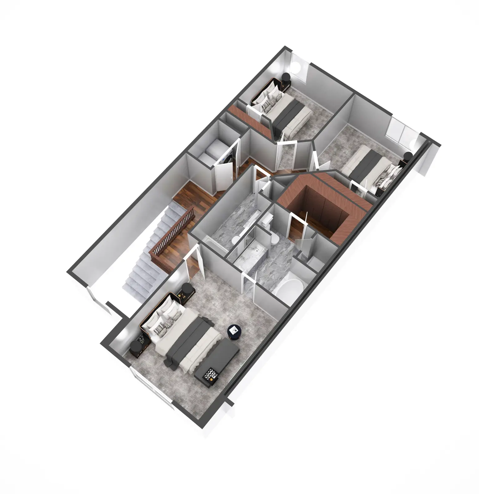 Riverside Townhome 3-bedroom unit, 2nd floor 3D plan
